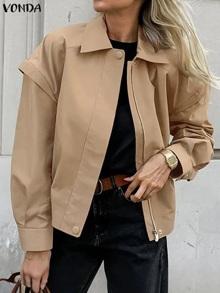 

Plus Size 5XL VONDA 2025 Women Long Sleeve Jackets Autumn Winter Outwear Fashion High Street Coats Elegant Casual Solid Coat