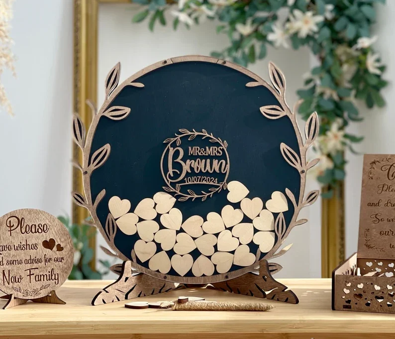 Boîte de dépôt de mariage personnalisée, livre d'or de mariage personnalisé, boîte de dépôt circulaire, livre d'or de mariage