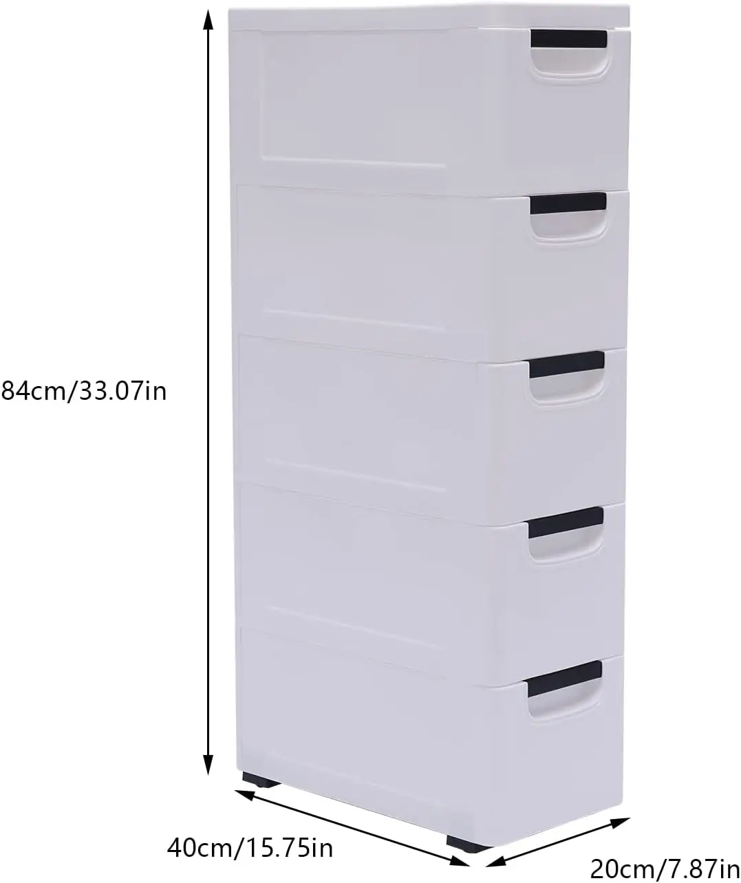 5 Drawer Narrow Slim Plastic Storage Cabinet Storage Drawer with 4 Wheels 5 Tier Drawers Dresser White Fabric Organizer Wardrobe