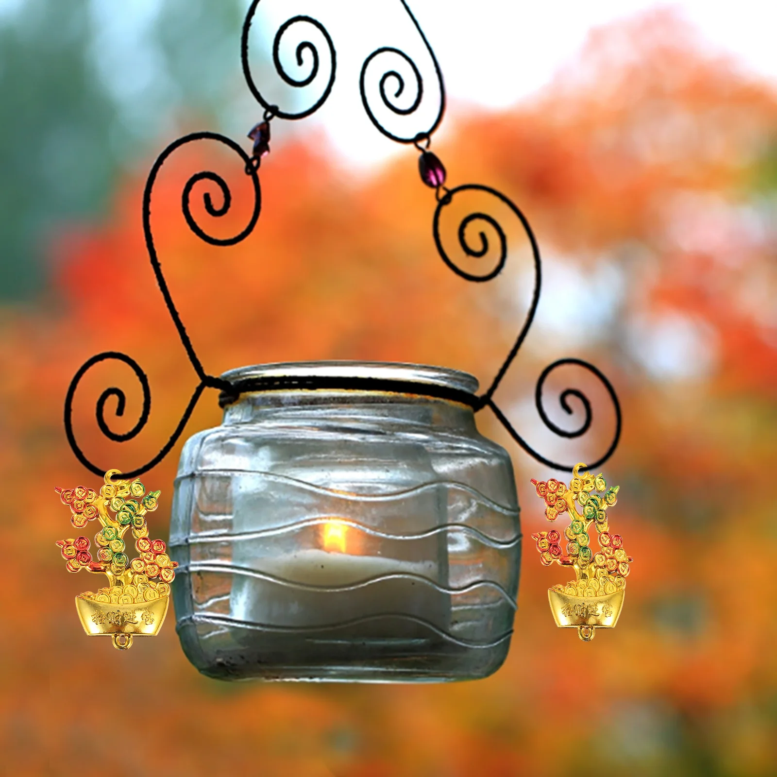 

12Pcs Gold Feng Shui Money Tree Pendants DIY Small Hanging Decor for New Year Keychain Bag Tree Hanging Decor