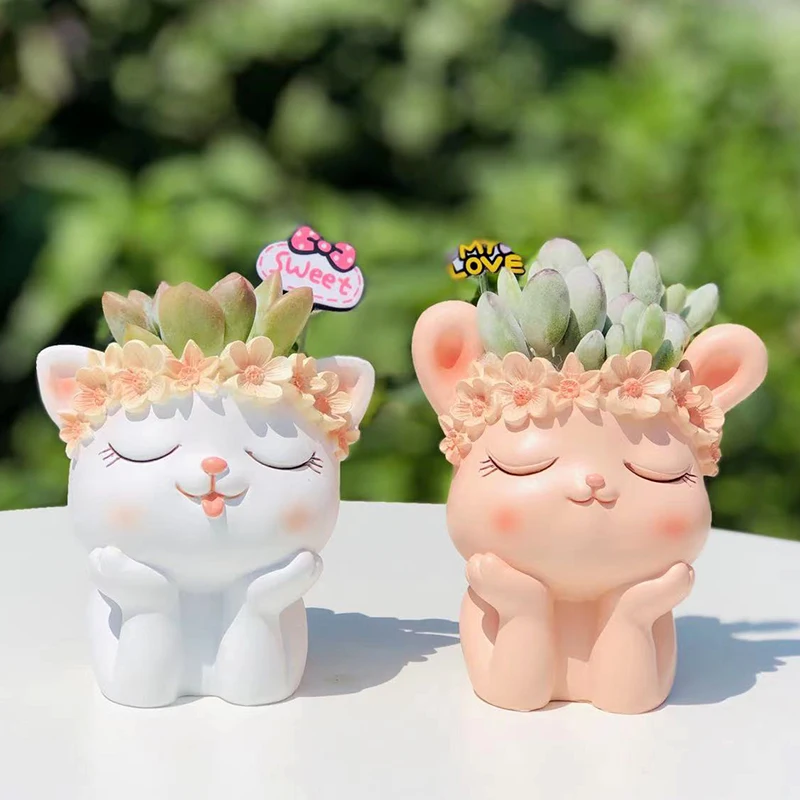 

Cute Animal Planter for Succulents Air Plants Funny Flower Pots Fairy Garden Decor Figurines Pencil Holder Home Table Decoration