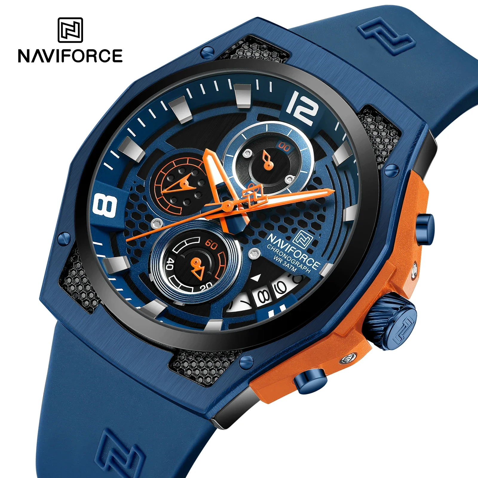 NAVIFORCE NF8051L High Quality Luxury Original Men Watch Silicone Strap Waterproof Male Quartz Wrist watch Sport Clock