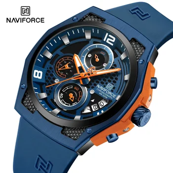 NAVIFORCE 남성용 방수 쿼츠 손목 시계, NF8051L 하이 퀄리티, 럭셔리 오리지널, 실리콘 스트랩, 스포츠 시계 