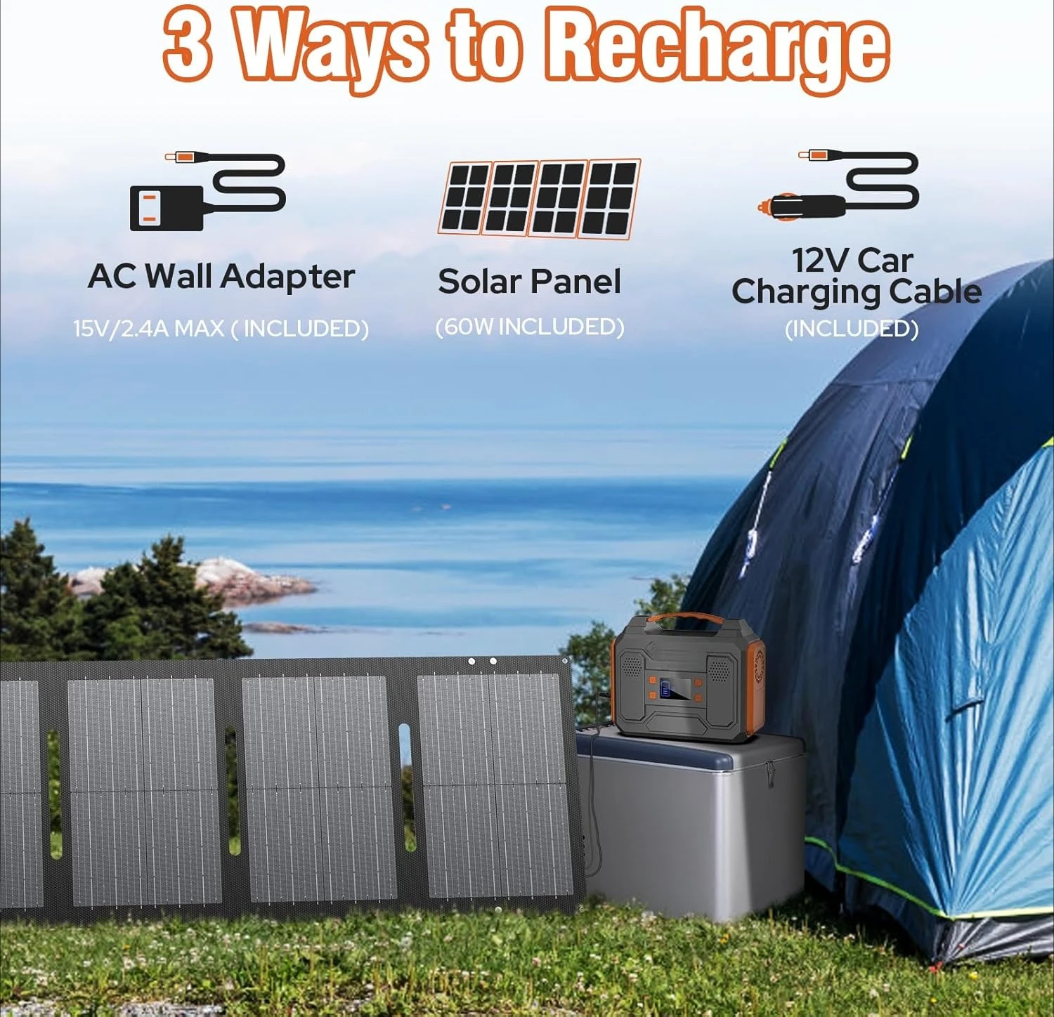 Portable Solar Generator, Lithium Battery Pack with USB DC AC Outlet for Home Use RV Van Outdoor Camping-Orange