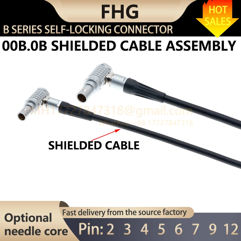 

FHG90 ° Мужской угловой разъем 00B.0B с экранированным кабелем. 2. 3, 4, 5, 6, 7, 9.12, сердцевина иглы. Используется для передачи информации и аудиосигналов.