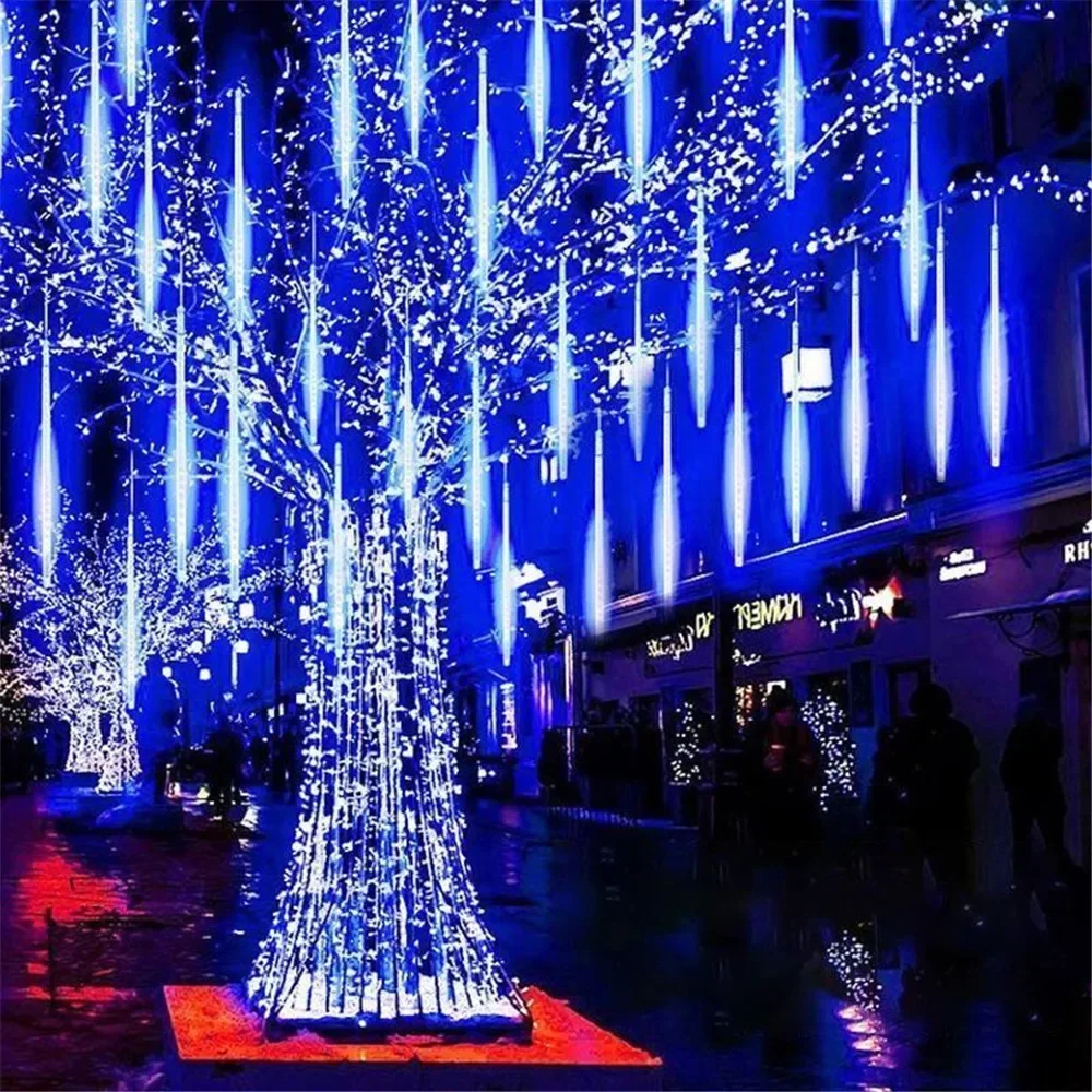 Imagem -06 - Outdoor Led Meteor Shower String Light Christmas Guirlanda Fairy Light Jardim Decoração de Rua Eua eu Plug 16 24 32tube