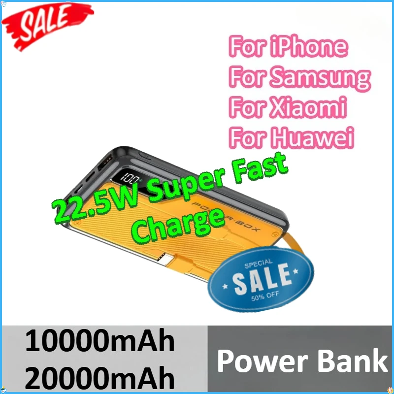 

22.5W Super Fast Charge For iPhone For Samsung For Xiaomi For Huawei Compact Portable 10000mAh 20000mAh Power Bank