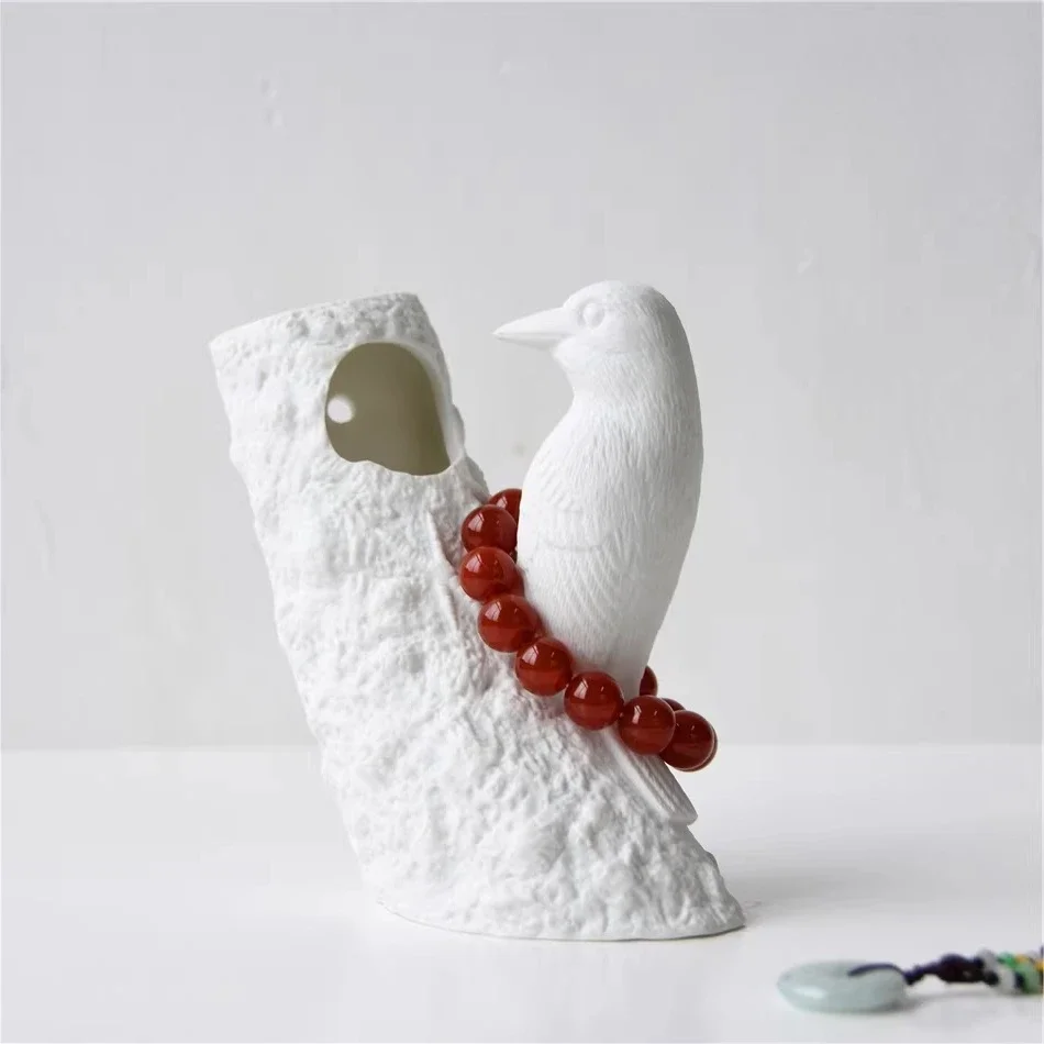 16wwBird Hook Ceramic Wall Hanging Jewelry Hanger Tree Stump Wall Flower Holder Creative Three-dimensional Bird Hook Decoration