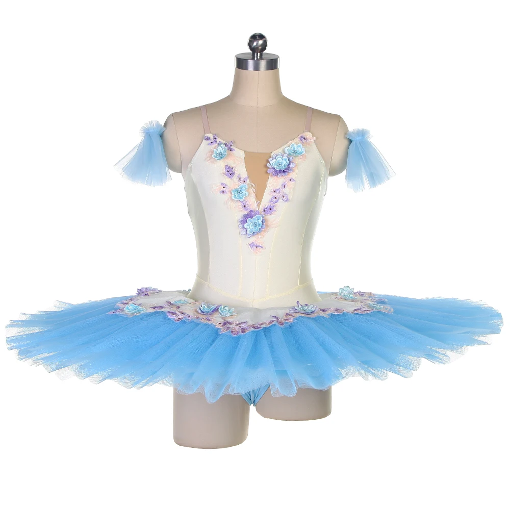 

TINY DANCE Sky Blue Professional Dance Costume Spandex Leotard Bodice with 7 Layers of Stiff Tulle Pleated Tutu Skirts BLL469