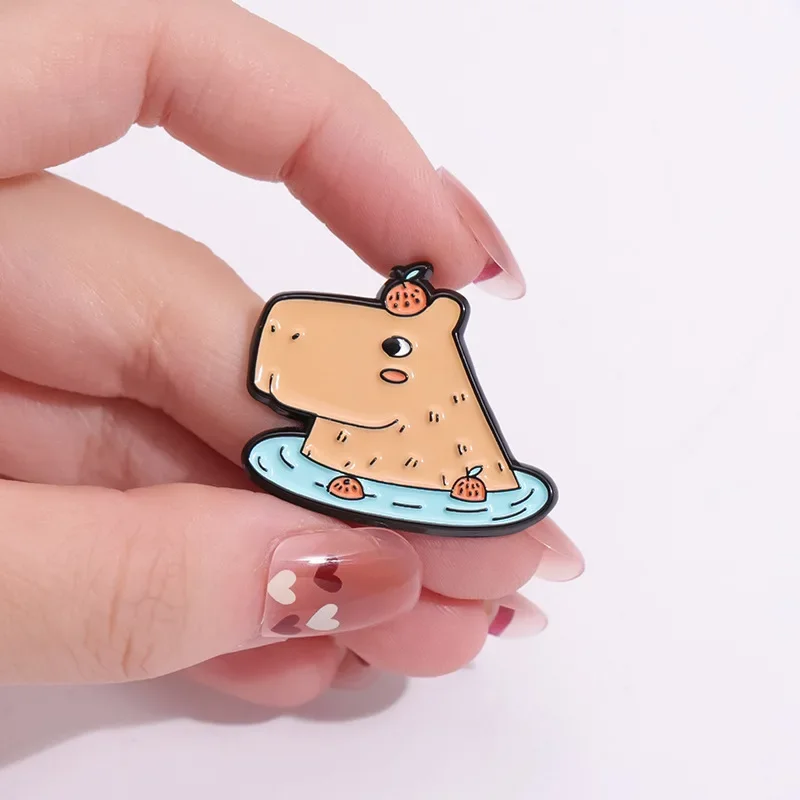 Cute Animal Enamel Pins Cute capybara in the pool brooch Backpack Hat Lapel Accessories Metal Badge Gift Jewelry Wholesale