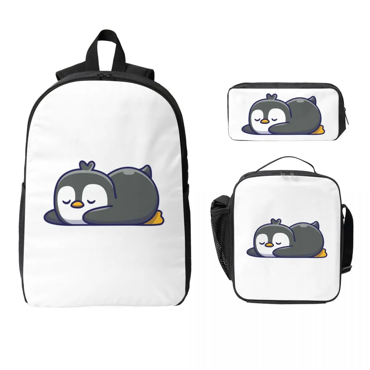 

Penguin Backpack Boys Girls BookBag School Bag Laptop Shoulder Bags 3ps Insulated Lunch Bag Pencil Case
