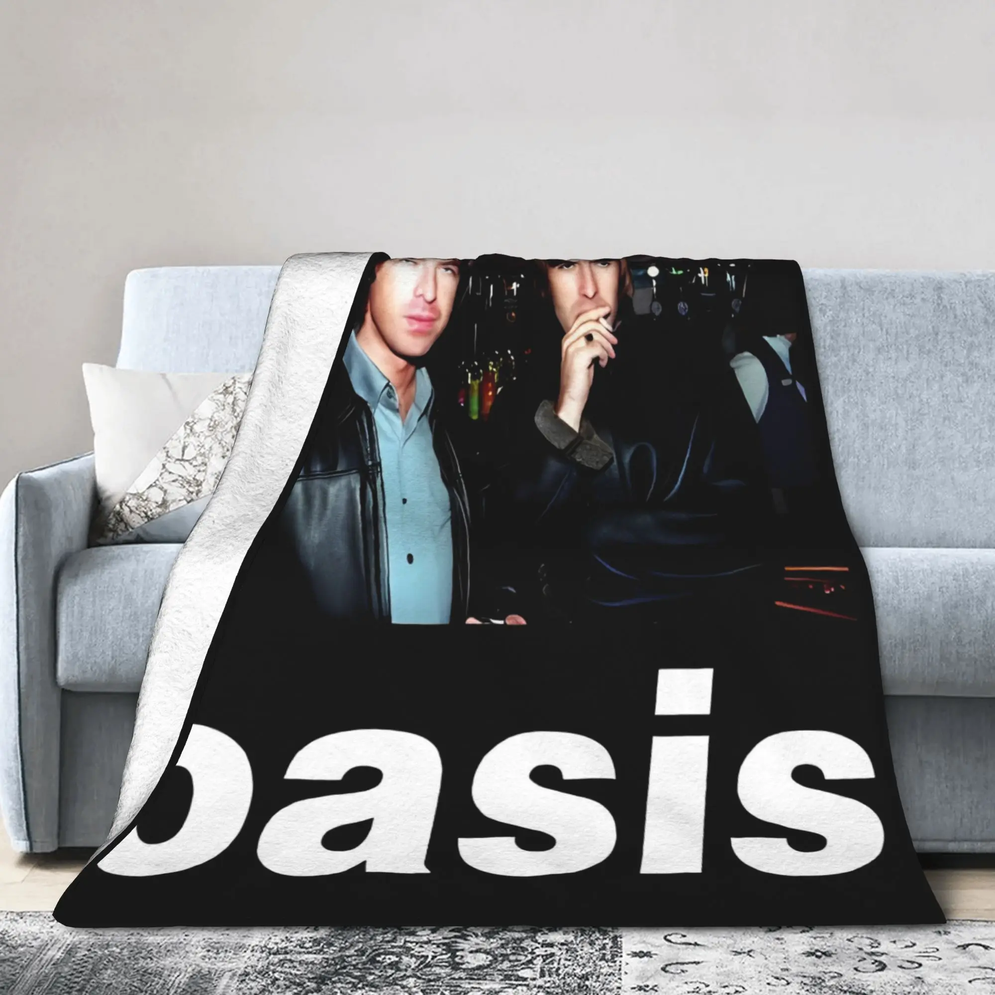 O-Oasis Rock Band Knitted Blanket Flannel  Lightweight Thin Throw Blanket for Airplane Travel Bedspread