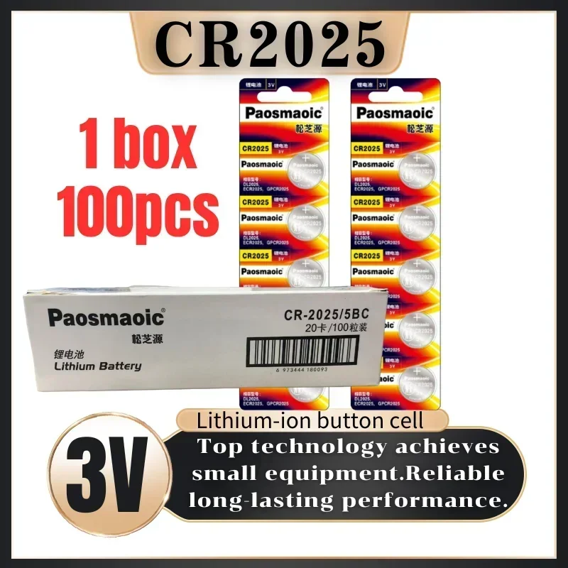 

Литиевая батарея CR2025 3 в, 100 шт., Кнопочная ячейка DL2025 BR2025 LM2025 ECR2025 для автомобиля, пульта дистанционного управления, часов, материнской платы, весы, игрушки
