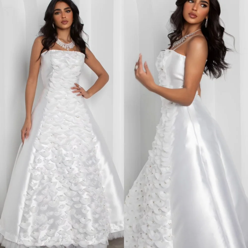 Simples Strapless A Linha Pavimento Comprimento Prom Vestidos, Saias cetim Applique, Vestidos personalizados