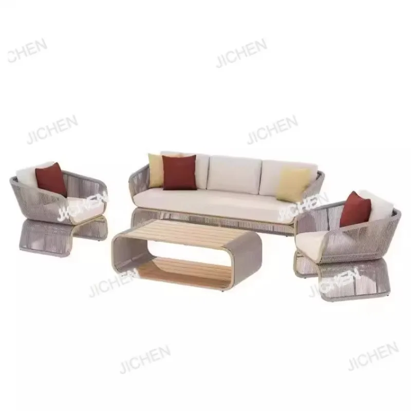 ชุดโซฟาหวายกลางแจ้ง JC สำหรับระเบียงบ้านพักตากอากาศ พร้อมโต๊ะกาแฟ ป้องกันฝนและแสงแดด เหมาะสำหรับสวนและวิลล่า