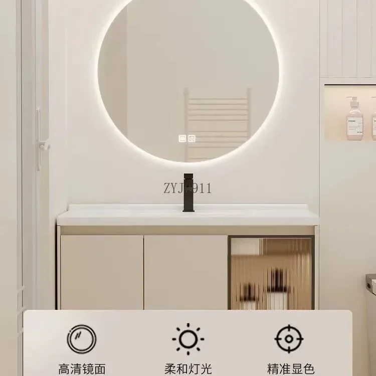 *Wood Bathroom Sink With Cabinet Ceramic Washbasin Simple Intelligent Mirror Combination Integrated Cabinet Vanity