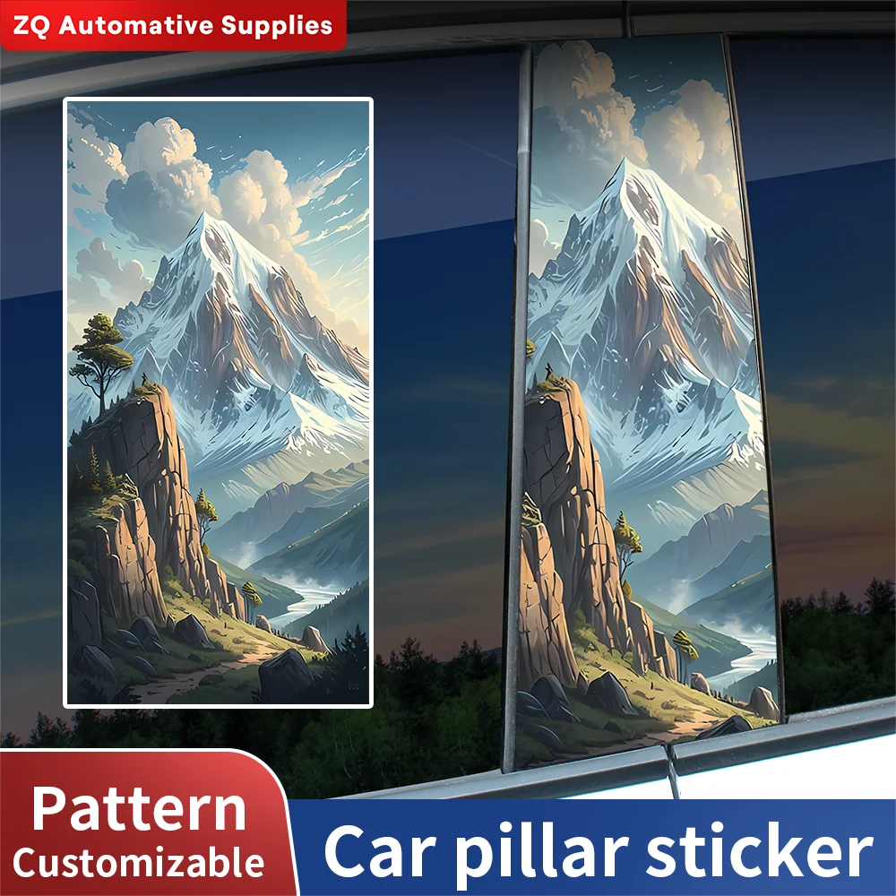 2Pcs Mountain Landscape Car B Pillar Stickers Nature Scenic Vinyl Decals Auto Window Middle Pillar Wrap Cool Car Accessories