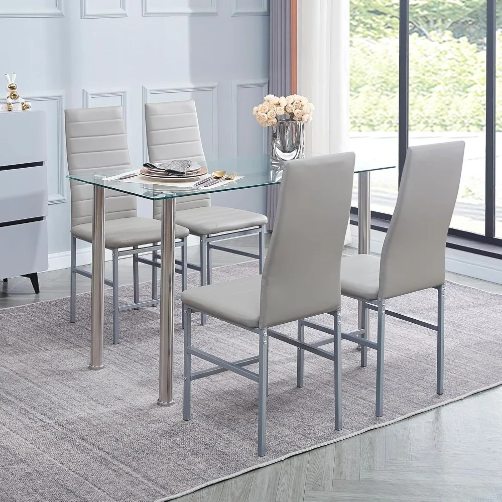 

5-Pieces Dining Room Set, with Chairs Set Glass Kitchen Table and Chairs Set, Dining Room Set