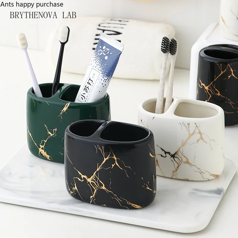Toothpaste Toothbrush Holder Marbling Ceramics Bathroom Toothbrush Multifunction Cup Barrel Bathroom Supplies Rack