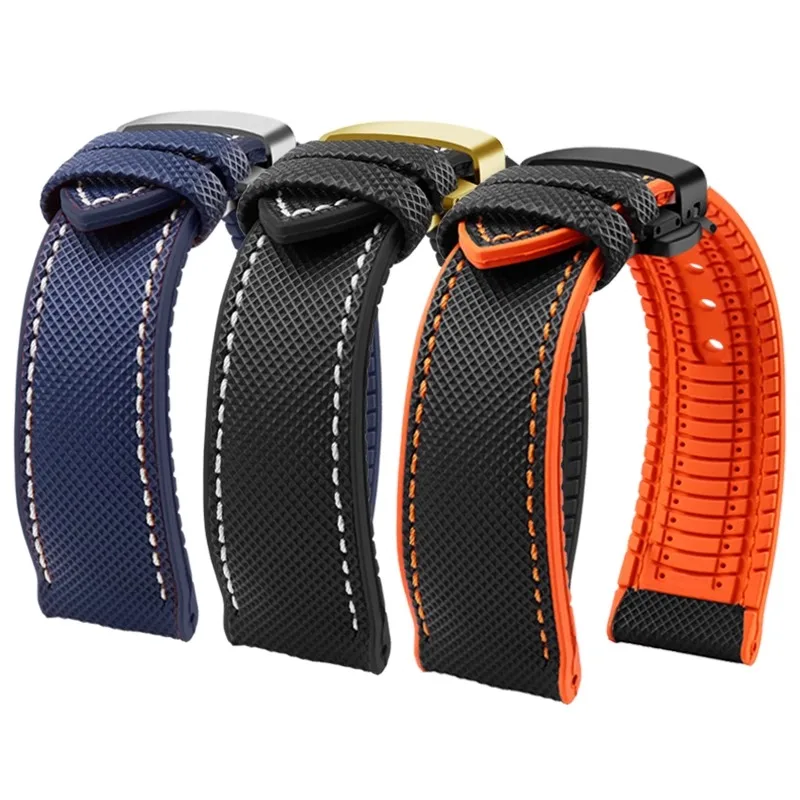 Pulseira de borracha fluorada de nylon, 20mm 21mm 22mm 24mm para tag heuer f1 carrera aquaracer monaco viton pulseira à prova d'água masculina