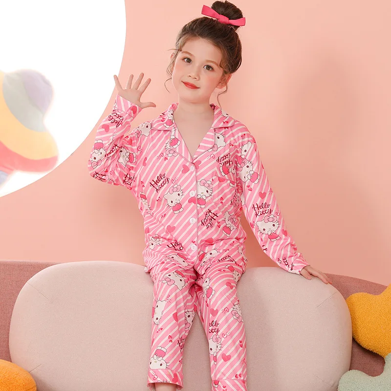 2023 Kawaii Sanrioed Children\'s Pajamas Anime Kuromi My Melody Cinnamoroll Sleepwear Kids Loungewear Girls Autumn Homewear Gift