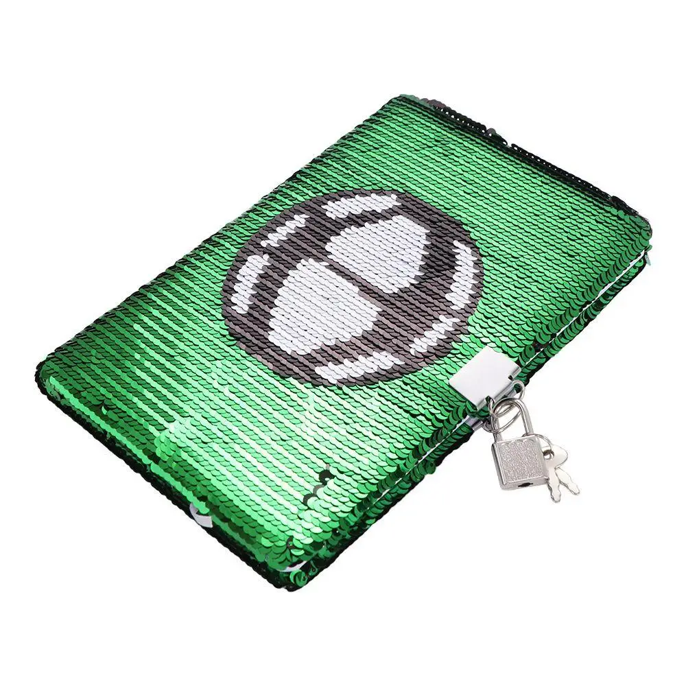 Gift Football Notebook with Lock and Keys Creative Sequin Cover Sequin Notebook Private Reversible Sequin Notepad Student