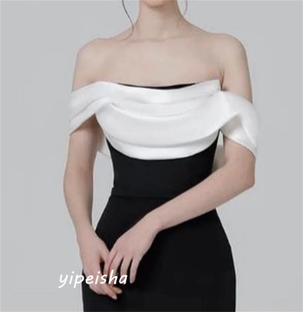 Simple Customized Off-the-shoulder Sheath Formal Ocassion Gown Draped Sweep/Brush Skirts Charmeuse Prom Dress فساتين سهره