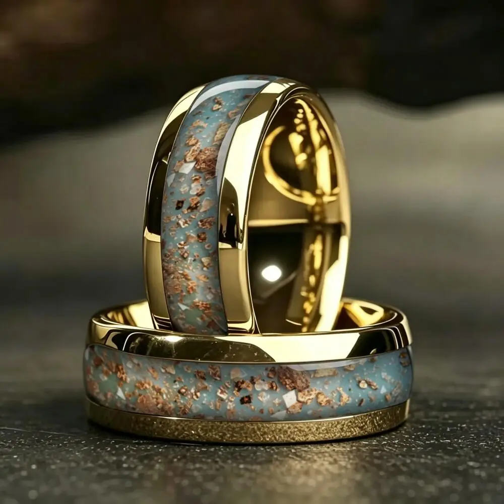 Fashion Dynamic Color Green Gradient Nebula Rings, 8mm Cosmic Starry Sky Men Stainless Steel Ring, Wedding Band Jewelry Gifts