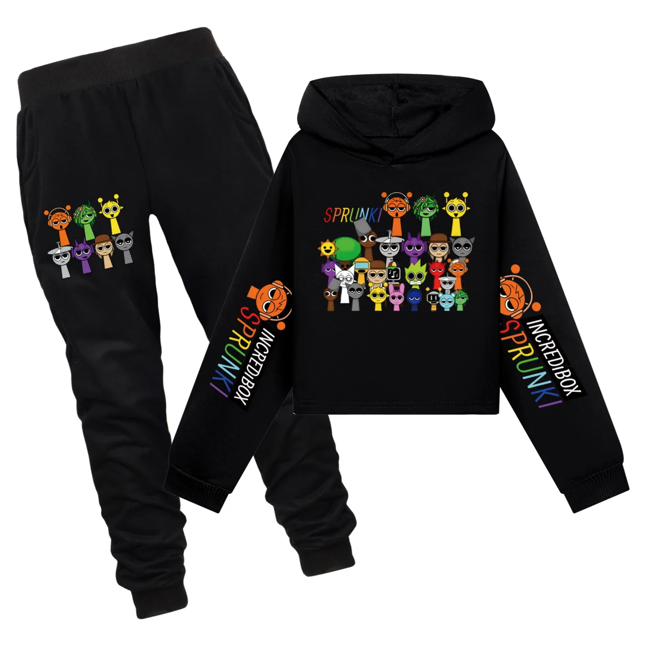 

Cute Sprunki Cartoon Clothes for Kids Game Incredibox Hoodies + Pants Girls Autumn Sweatshirts Long Sleeved Pullover 4014