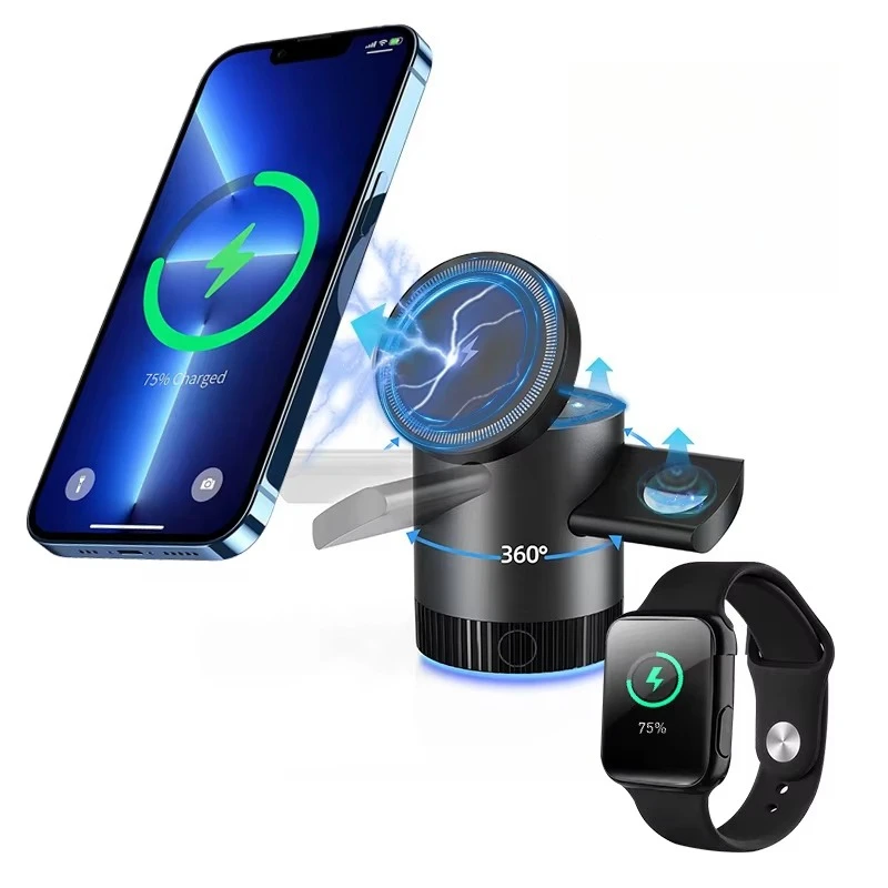 15W 3-in-1 Foldable Cube Aluminium Alloy ABS Magnetic Charging Stand iPhone Wireless Charger Multifunction Chargers