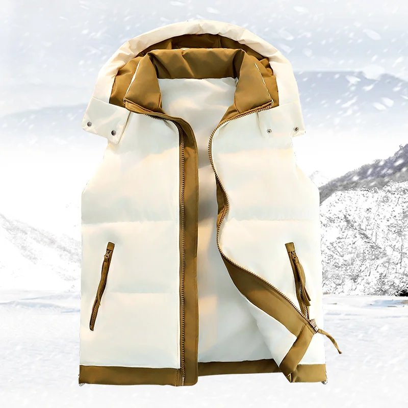 

Модный повседневный мужской жилет с капюшоном, удобный теплый однотонный жилет без рукавов на молнии, куртки, осень-зима, новинка