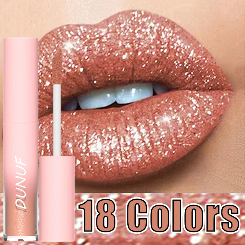 18 Colors Diamond Shimmer Glitter Lip Gloss Matte Glitter Liquid Lipstick Waterproof Pearl Colour Lipgloss Sexy Lip Tint Cosmeti