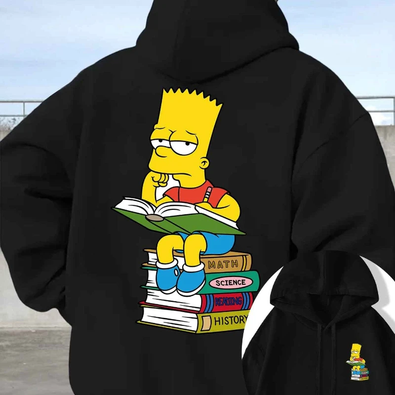 Simpson Authorized Collaboration Hoodie Bart Reading Print Pattern Autumn and Winter Fashionable Men's Long-sleeved Hoodie