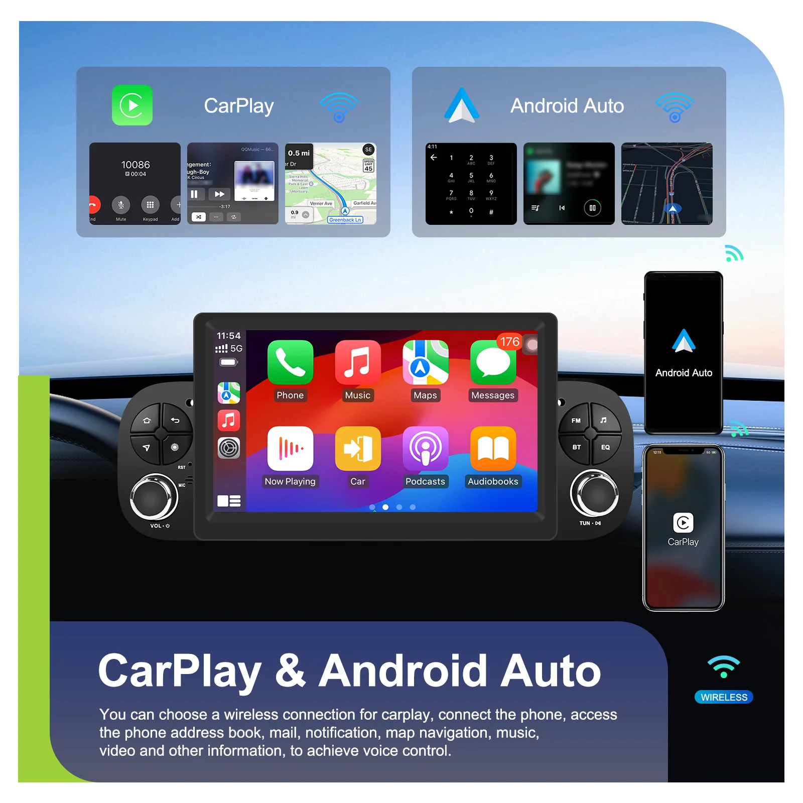 Podofo 7 Zoll Autoradio 2 DIN 4+64G Android Auto-Multimedia-Player für Fiat Panda 2013-2020 Kabelloses Carplay Auto-Audio Android Auto MirrorLink 4G GPS WIFI – Detail 26