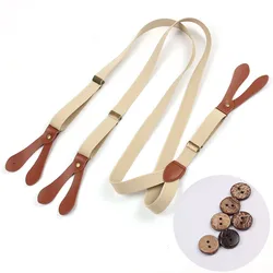 Light Khaki Men Suspenders Button Shirt Braces Solid Leather High Quality Male Adjustable Suspenders Straps 110cm*2cm