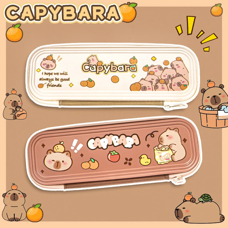 Cute Cartoon Capybara Pencil Case Large Capacity Dirt-Resistant Portable Pencil Bag Aesthetic Stationery Office School Supplies