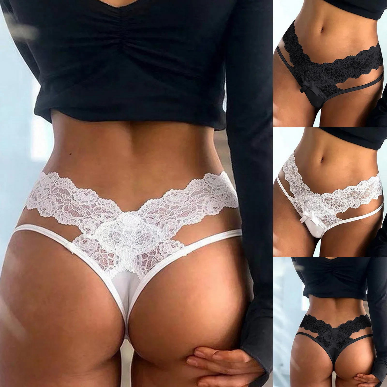 

Women's Sexy Lace Panty Low-waist Hollow Out Underwear Thong Female G String Breathable Lingerie Temptation Embroidery Intimates