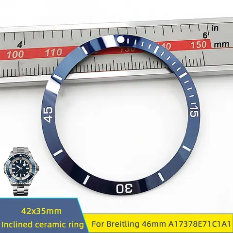 Blå 42 * 35 mm avfasad keramisk bezelinsats för Breitling A17378E71C1A1 timmarkör, reservdel för klocka, skalring, tillbehör 10 best sales 35 mm raminsats - №2