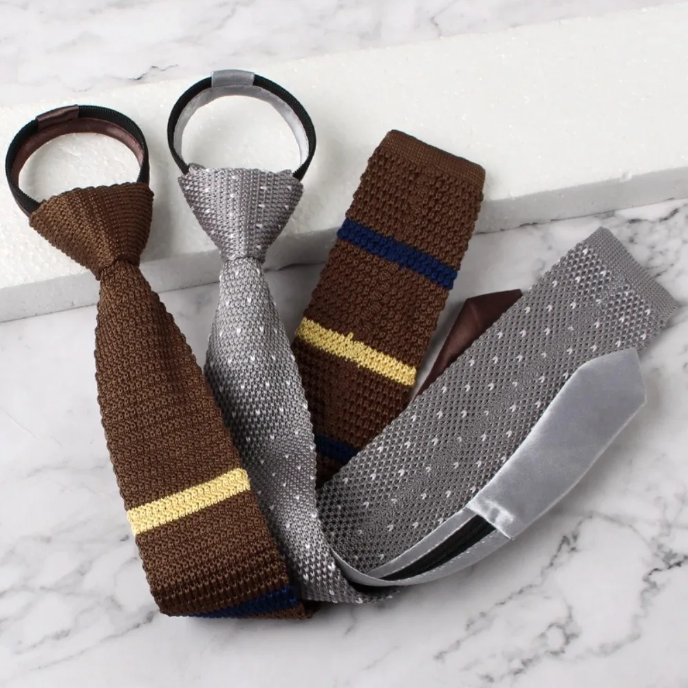 Cadeaux motif rayé doux rayé cravate tricoté tissu fermeture à glissière automatique fermeture à glissière cravate tête plate cravate garçons