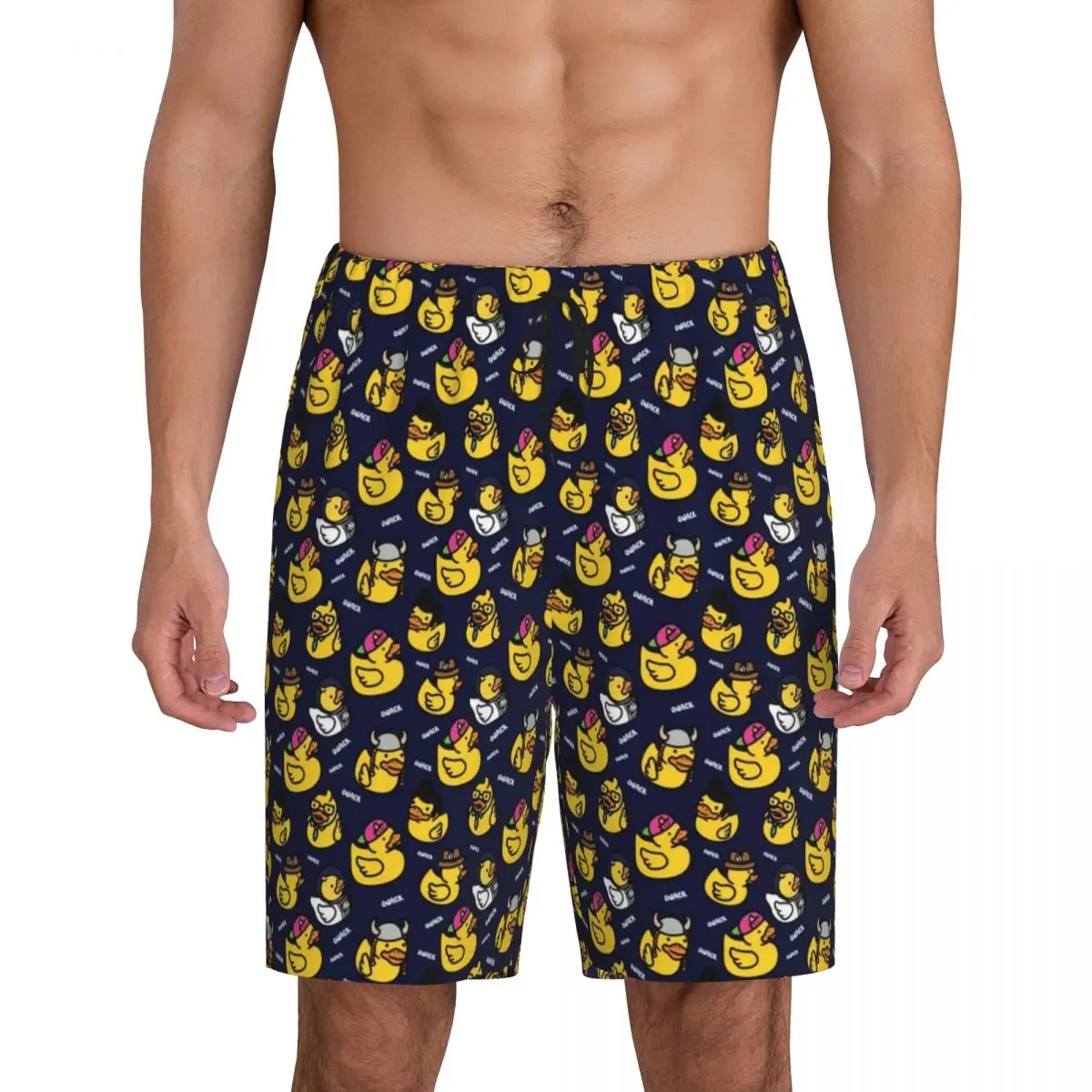 Men's Cartoon Animal Rubber Duck Pajama Shorts Custom Printed Sleep Pjs Sleepwear Bottoms with Pockets