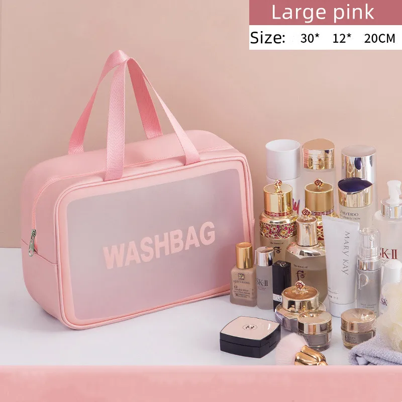 women\'s Waterproof Cosmetic Bag Portable Portable Cosmetic Storage Bag Large Capacity Pu Transparent Wash Bag Travel Storage Bag