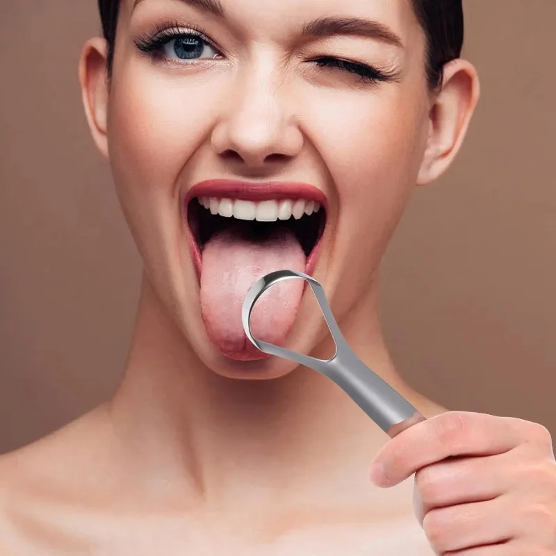 Stainless Steel Tongue Scraper Oral Tongue Coating Cleaning Tool Reusable Rustproof Mouth Care Accessory Remove Bad Breath