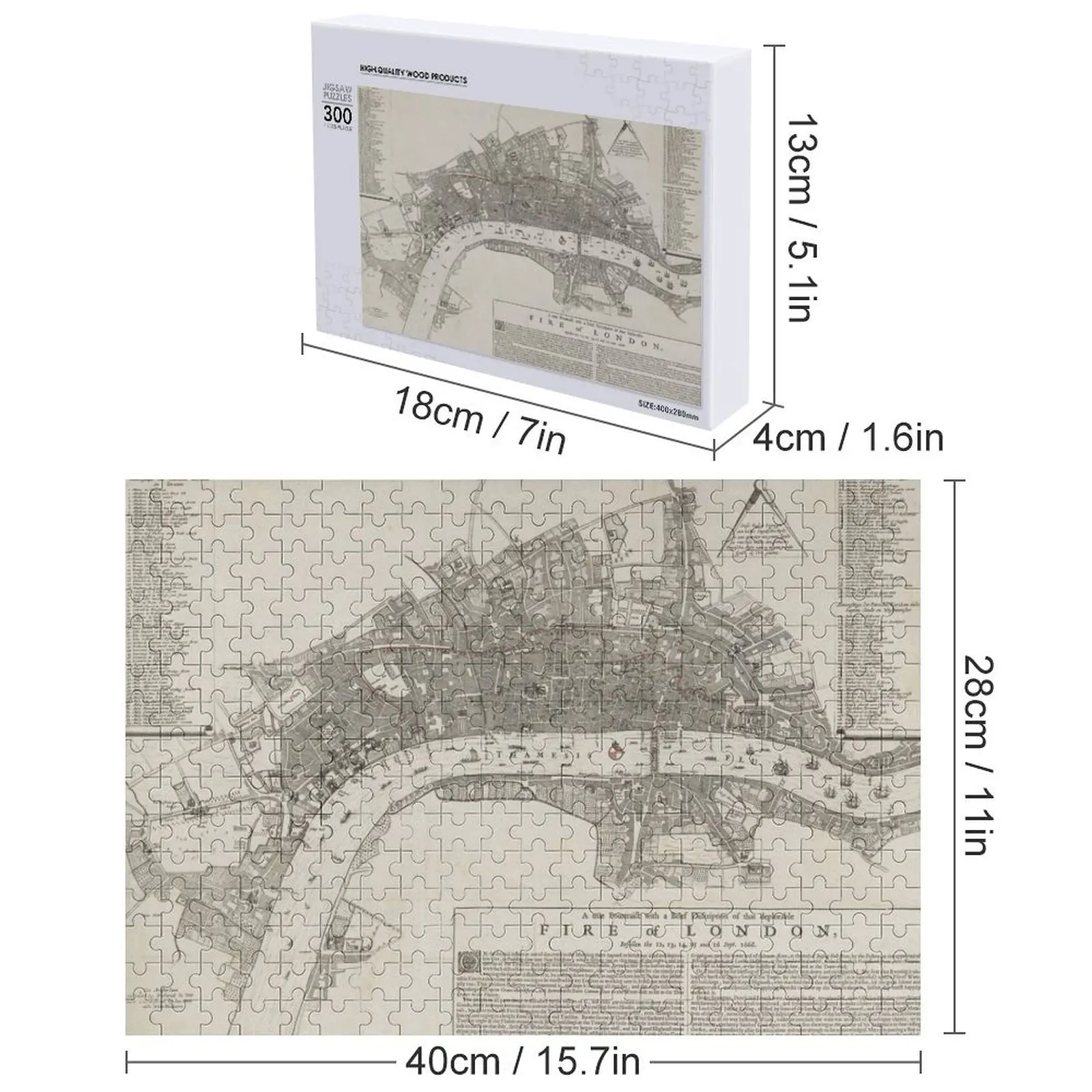 Mapa vintage do grande fogo de Londres (1666) quebra-cabeça personalizado brinquedo infantil quebra-cabeça fotográfico personalizado