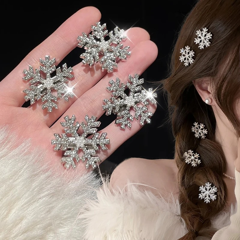 

5pcs White Snowflake Pearl Hair Clip Winter Sweet Cute Bobby Pin Women Fashion Retro Flower Hairside Headwear Accessories