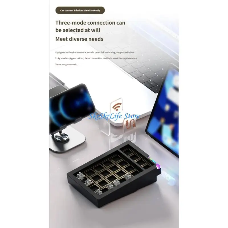 

E65E Mechanical Numeric Pad Keypad Triple Mode Bluetooth-compatible 2.4GHz Corded Connection No Included Keycaps Switches