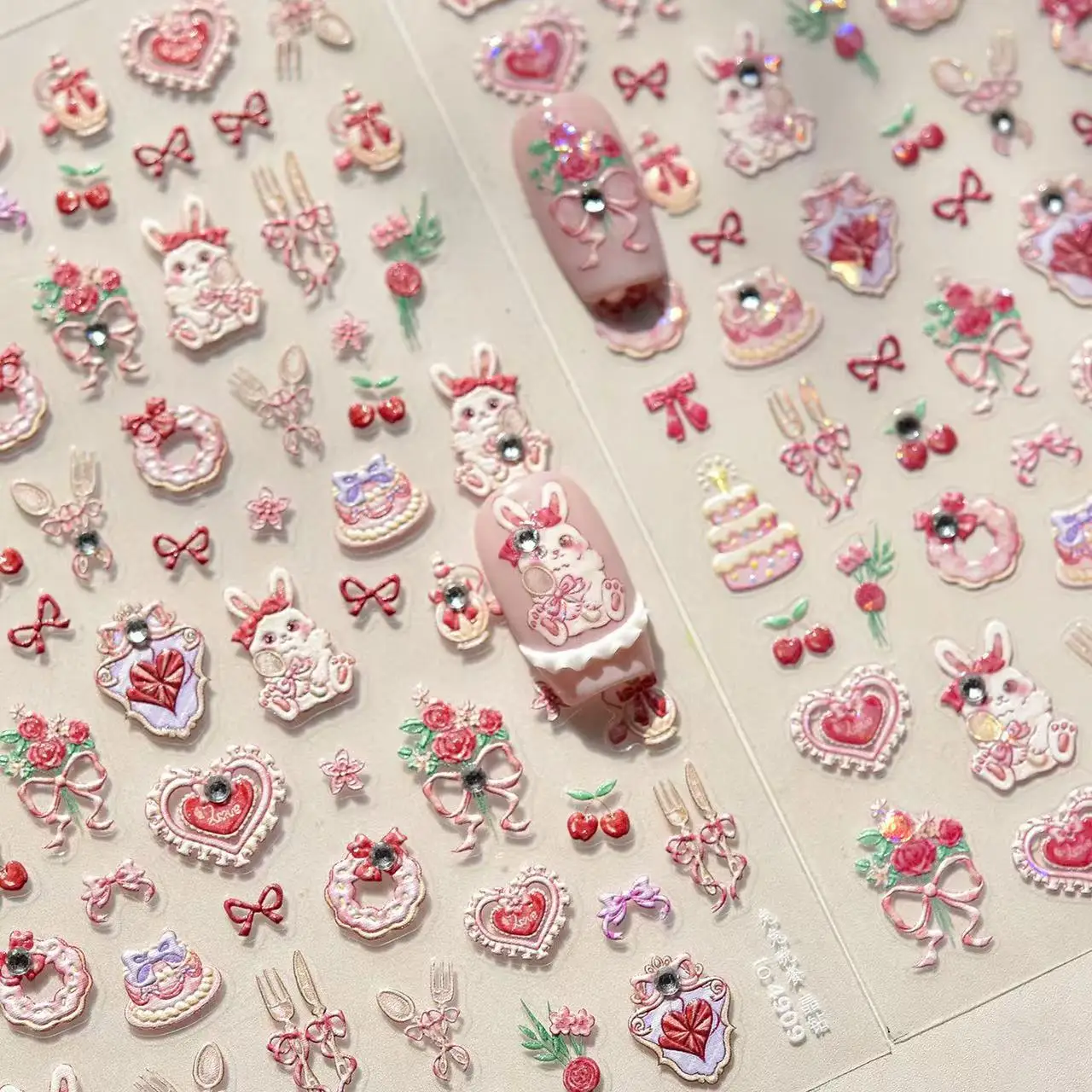 Autocollants pour ongles lapin mignon 5D, 1 pièce, usage quotidien, ton Pastel brillant, accessoires pour Nail Art, voyage de vacances, joli lapin Kawaii