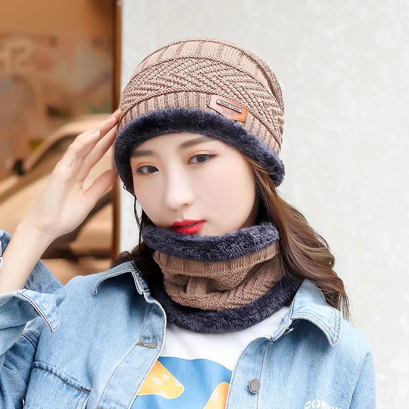 Thickened Warmth and Cold Cycling Women's Cotton Hat Set Scarf Ear Protection Hat Men's Winter Knitted Woolen Hat with Pile 2024