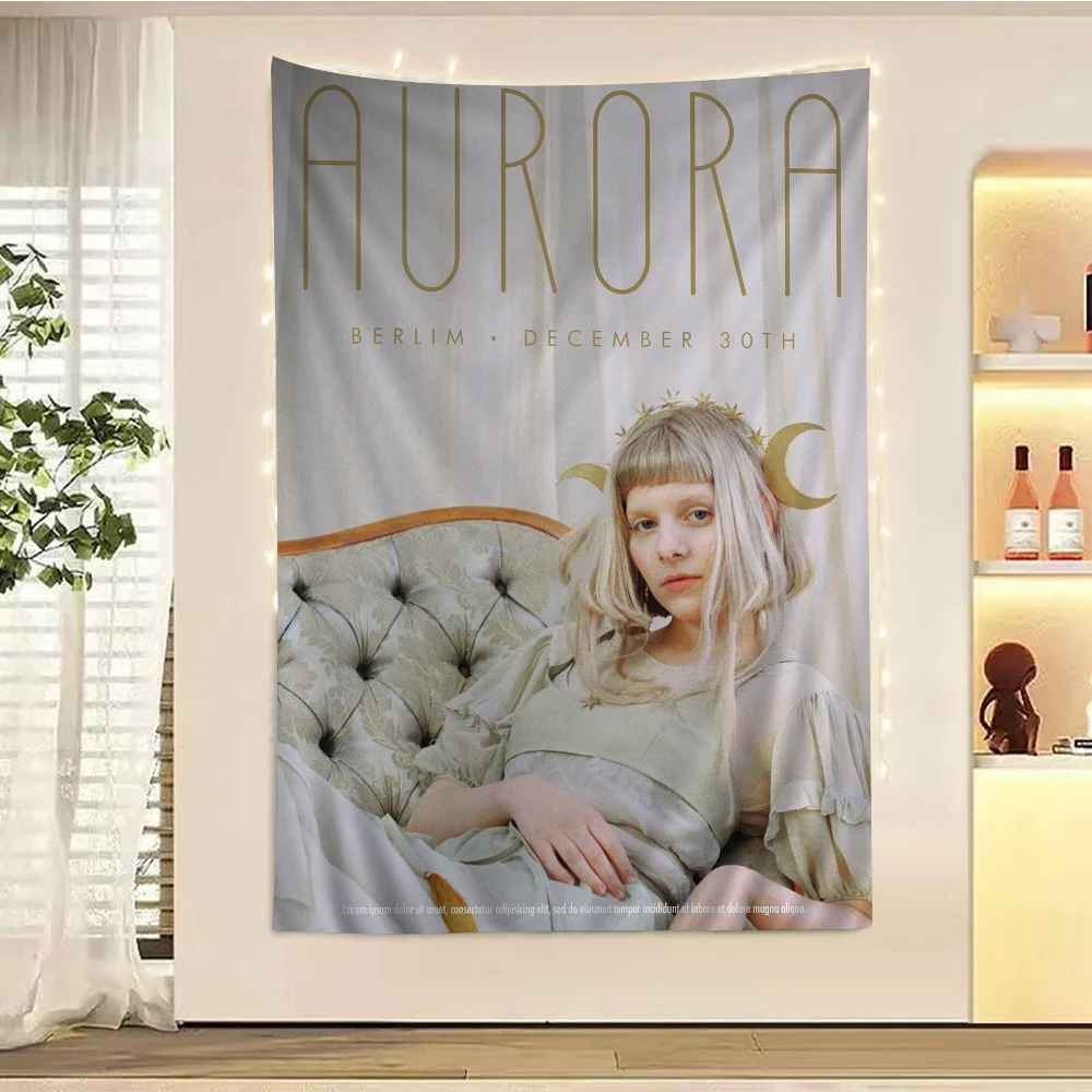 Aurora-Aksnes Singer Portrait Music Printed Large Wall Tapestry Hanging Tarot Hippie Wall Rugs Dorm Cheap Hippie Wall Hanging