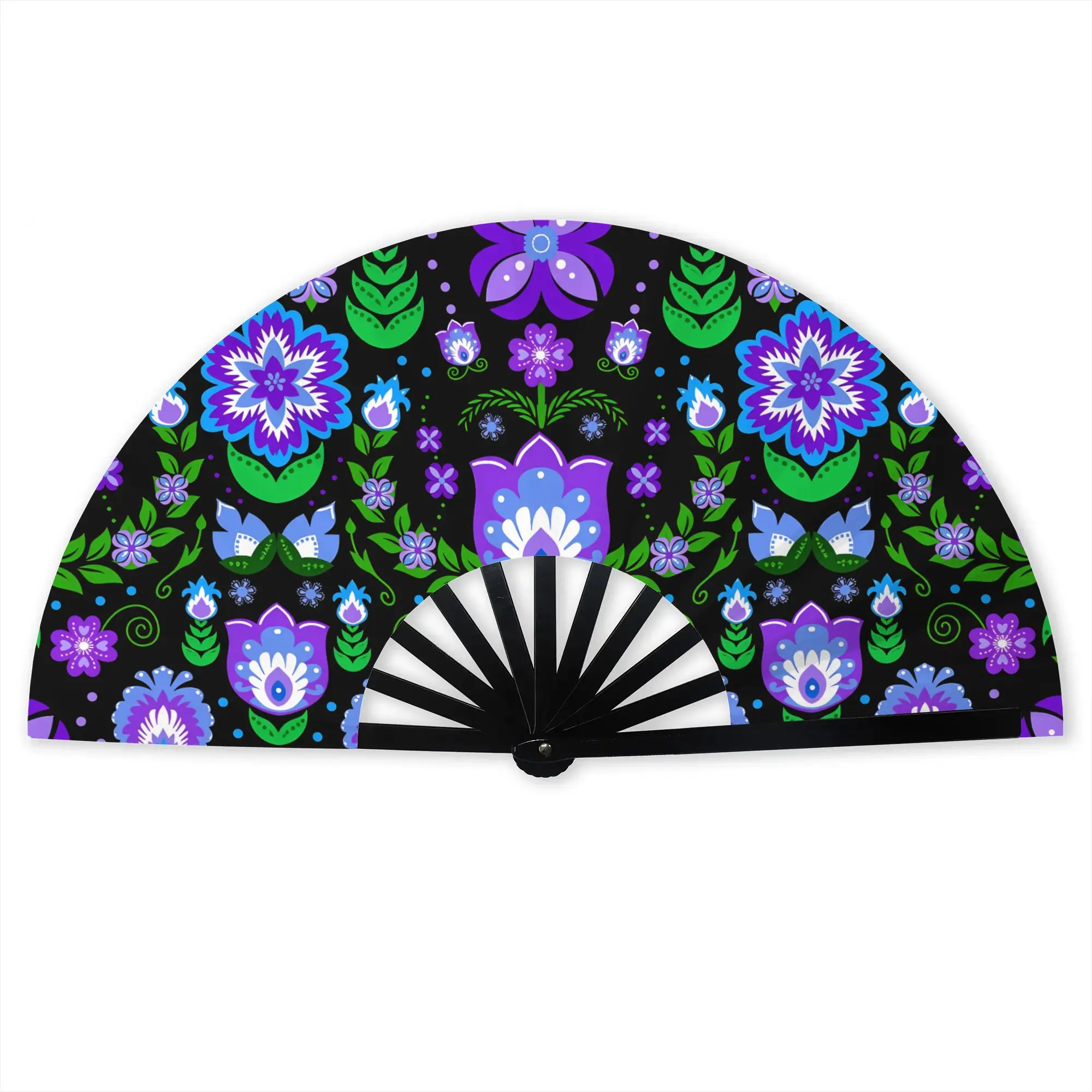 Polish Floral    Folk Flowers  Stylish Hand Fan Women  Printed Polyester Fan Vintage For Sports Events Gift