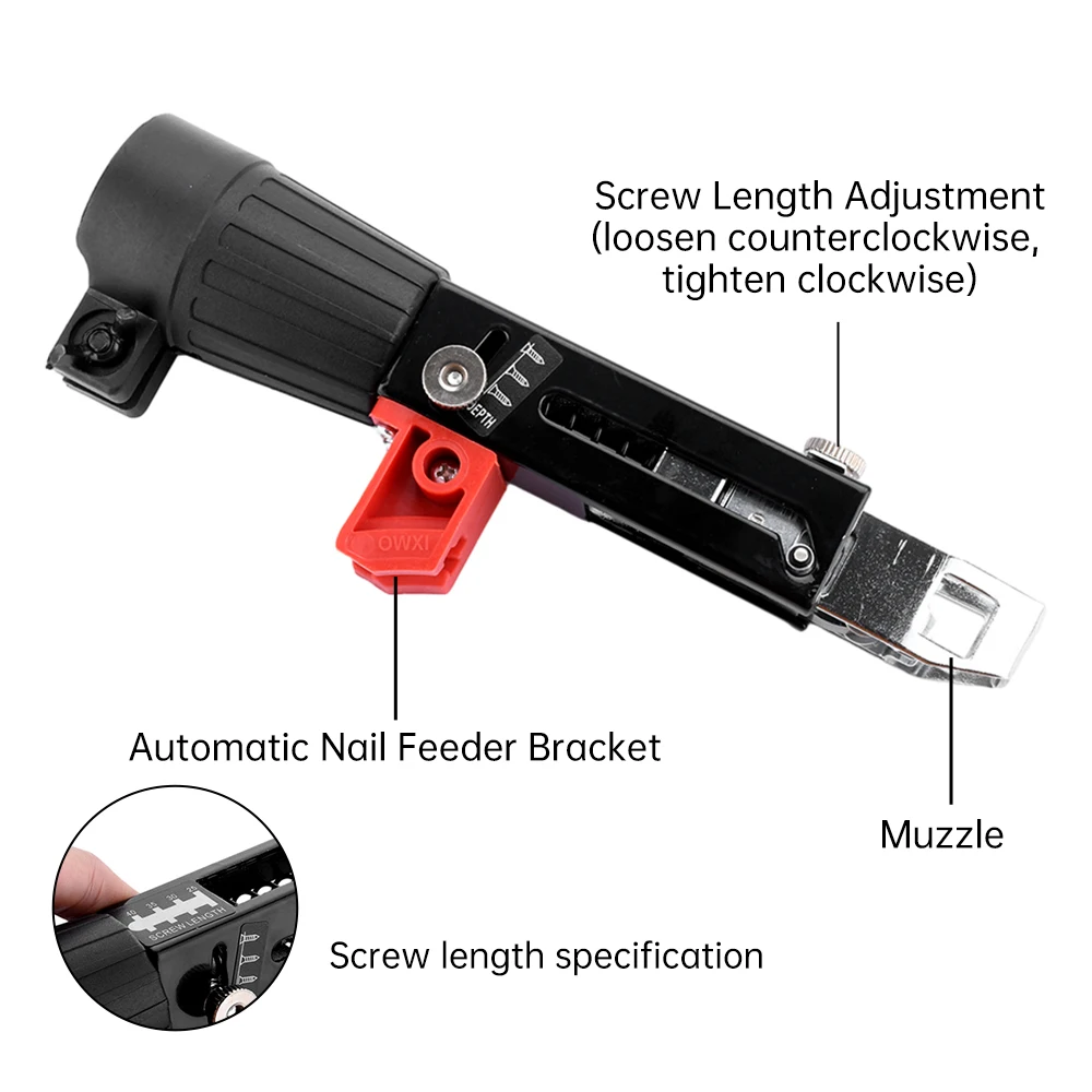 Pneumática Cadeia Nail Gun com Acessórios Parafusos, Automatic Electric Nailing Machine, Screwing Tool, Woodworking Decoração, 9,25"